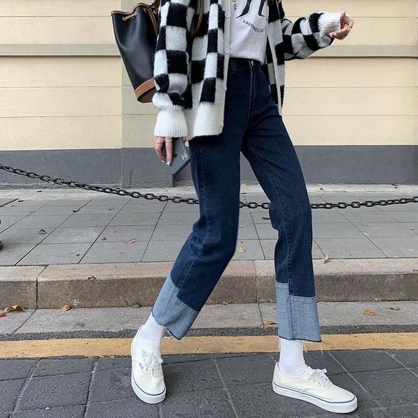 women's jeans fashion patchwork denim trousers designer high waist straight women casual pants streetwear clothes korean summer, Blue
women's jeans fashion patchwork denim trousers designer high waist straight women casual pants streetwear clothes korean summer, Blue
