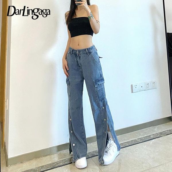 women's jeans darlingaga korean fashion straight cargo pants women baggy buttons up casual denim trousers split pockets high waist, Blue
women's jeans darlingaga korean fashion straight cargo pants women baggy buttons up casual denim trousers split pockets high waist, Blue