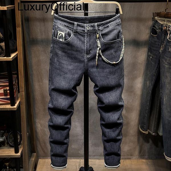 men's jeans autumn men spring slim pants versatile high-end embroidery, Blue