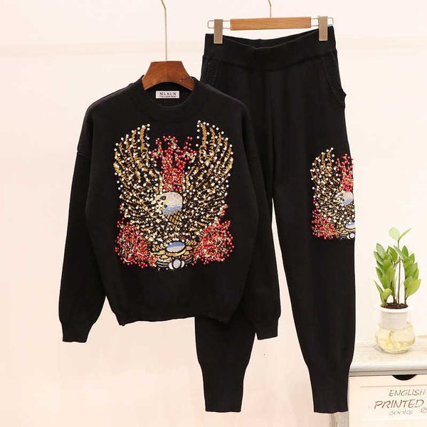 women's two piece pants autumn fashion loose tracksuit beading sequins long sleeve knitted sweater + casual pencil set 0w8x, White
women's two piece pants autumn fashion loose tracksuit beading sequins long sleeve knitted sweater + casual pencil set 0w8x, White