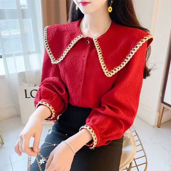 blouses ladies lapel single-breasted sweet red chiffon style blouses & shirts, White
blouses ladies lapel single-breasted sweet red chiffon style blouses & shirts, White
