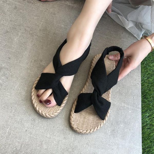 sandals 2021 women's summer external wear straw flax roman elastic band cross flat female shoes solid color non-slip, Black
sandals 2021 women's summer external wear straw flax roman elastic band cross flat female shoes solid color non-slip, Black