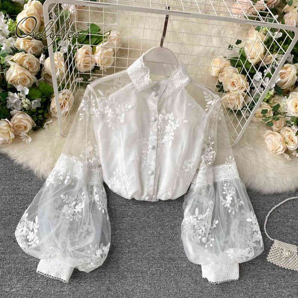 summer elegant women white embroidery tulle long sleeve lace crochet single breasted blouse vintage 210415
summer elegant women white embroidery tulle long sleeve lace crochet single breasted blouse vintage 210415