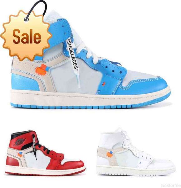 Image of 2022 Newest Off Authentic 1 High Unc Athletic Shoes Men Women White Powder University Blue Dark Cone Black Red Chicago With Box Sneakers