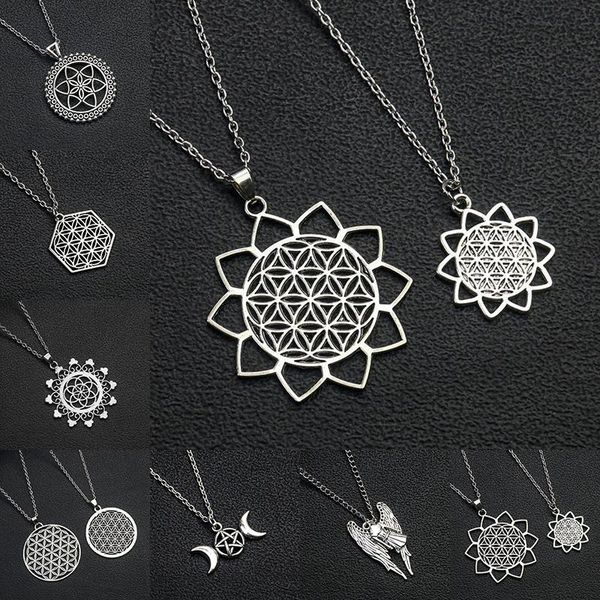 pendant necklaces retro flower of life necklace hexagon sunflower triple moon angel wing healing yaga meditation metal jewelry gift, Silver
pendant necklaces retro flower of life necklace hexagon sunflower triple moon angel wing healing yaga meditation metal jewelry gift, Silver