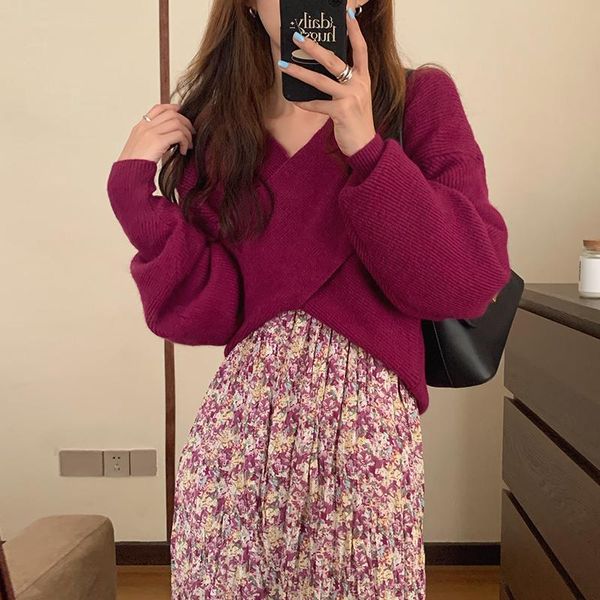 women's sweaters simple cross v-neck loose sweater women elegant sweet long sleeve casual knit korean style chic pull femme, White;black
women's sweaters simple cross v-neck loose sweater women elegant sweet long sleeve casual knit korean style chic pull femme, White;black