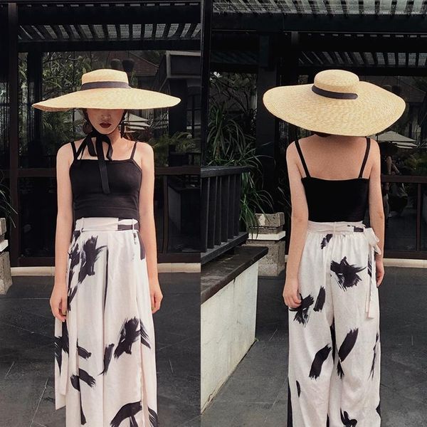wide brim hats wenlan hepburn style elegant fashion big flat wheat-straw hat women's summer vacation beach sun, Blue;gray
wide brim hats wenlan hepburn style elegant fashion big flat wheat-straw hat women's summer vacation beach sun, Blue;gray