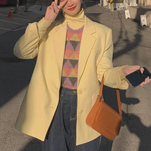 women's suits & blazers korean style of the wild bf oversized autumn and winter lapel solid color long-sleeved blazer jacket women, White;black
women's suits & blazers korean style of the wild bf oversized autumn and winter lapel solid color long-sleeved blazer jacket women, White;black