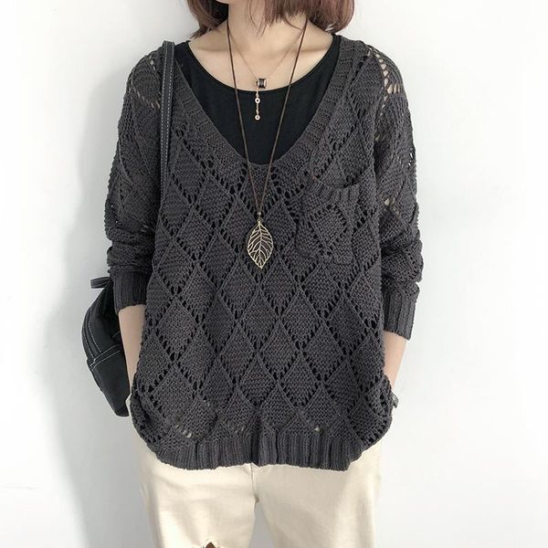 knit thin v neck spring women sweaters summer hollow out loose nine sleeve pullover fashion regular blouse, White;black
knit thin v neck spring women sweaters summer hollow out loose nine sleeve pullover fashion regular blouse, White;black