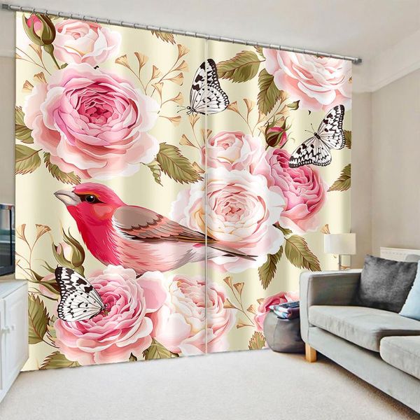 luxury 3d window curtains living room wedding bedroom pink rose personality curtain & drapes