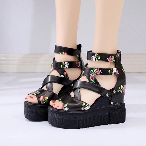 sandals print floral wedges for women high heels 12cm platform heightening peep toe shoes gladiator pu leather sandalias, Black
sandals print floral wedges for women high heels 12cm platform heightening peep toe shoes gladiator pu leather sandalias, Black