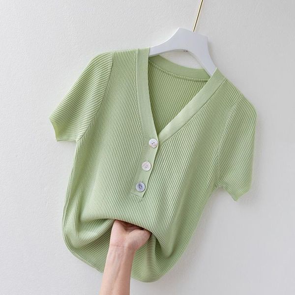 women 2021 summer fashion thin ice silk t-shirt female v-neck slim pullover ladies solid coclor knitted j268 women's, White
women 2021 summer fashion thin ice silk t-shirt female v-neck slim pullover ladies solid coclor knitted j268 women's, White