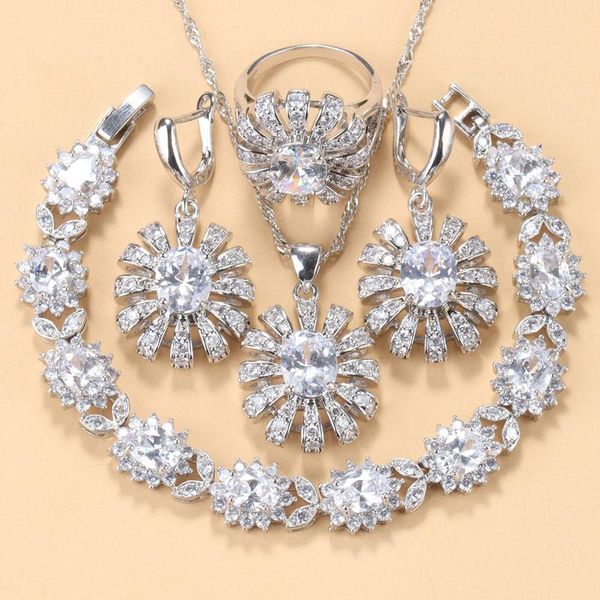 earrings & necklace elegant women wedding classic big jewelry sets white cubic zirconia flower accessories and bridal, Silver
earrings & necklace elegant women wedding classic big jewelry sets white cubic zirconia flower accessories and bridal, Silver