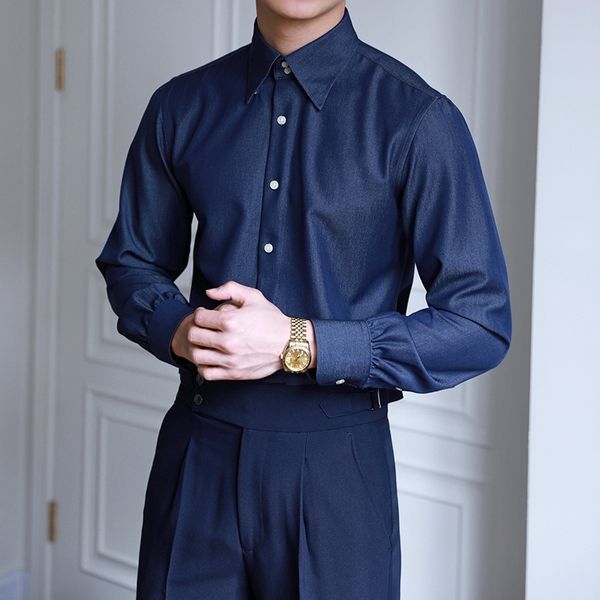 casual denim blue men's long sleeve business versatile comfortable pointed collar shirt exquisite wrinkle resistant solid color top, White;black
casual denim blue men's long sleeve business versatile comfortable pointed collar shirt exquisite wrinkle resistant solid color top, White;black