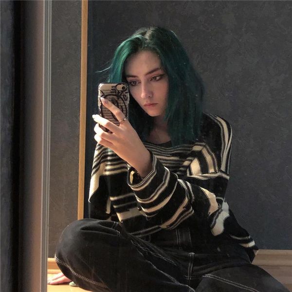 women's sweaters pullover women vintage striped sweater patchwork halloween hip hop retro oversize casual knitted jumper, White;black
women's sweaters pullover women vintage striped sweater patchwork halloween hip hop retro oversize casual knitted jumper, White;black