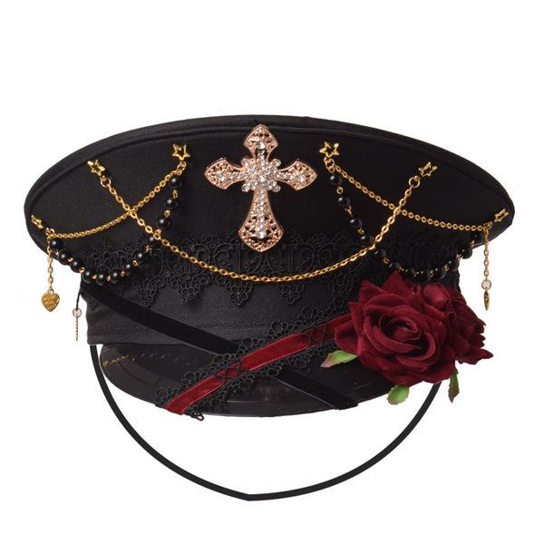 gothic women military hat spring autumn cross beading lolita sailor hats black ladies flat caps, Silver
gothic women military hat spring autumn cross beading lolita sailor hats black ladies flat caps, Silver