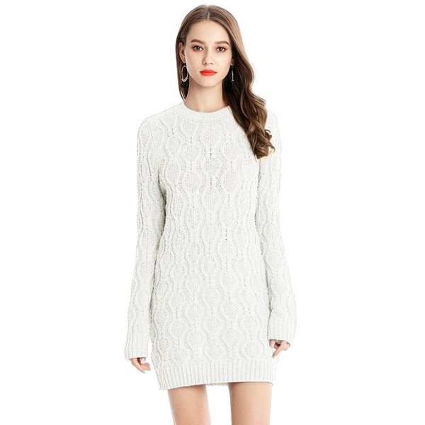 women's sweaters 2021 european and american large twist pullover sweater medium length knitting dress, White;black
women's sweaters 2021 european and american large twist pullover sweater medium length knitting dress, White;black