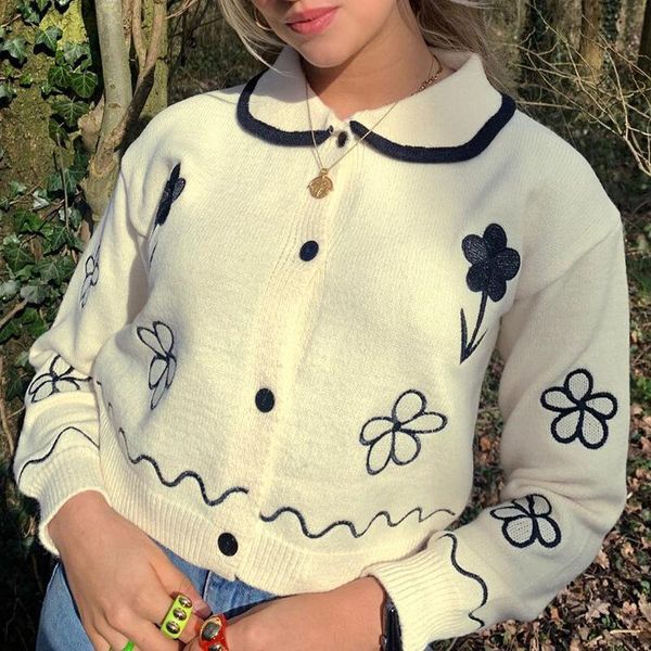 women's knits & tees women cute sweater 2021 autumn flroal embroidery y2k grunge cardigans kawaii vintage sweaters single-breasted knit, White
women's knits & tees women cute sweater 2021 autumn flroal embroidery y2k grunge cardigans kawaii vintage sweaters single-breasted knit, White
