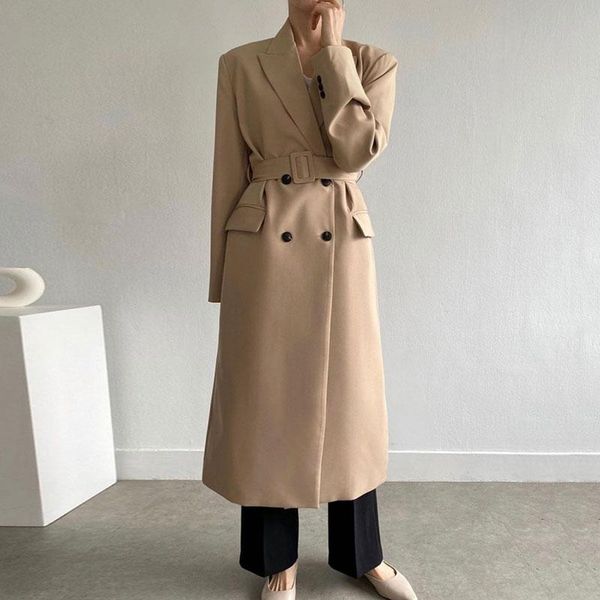 women's suits & blazers korean autumn chic double breasted long coats women notched sleeve casual with belt office lady elegant outwear, White;black
women's suits & blazers korean autumn chic double breasted long coats women notched sleeve casual with belt office lady elegant outwear, White;black