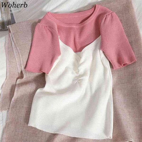woman tshirts patchwork contrast color shirts women's clothing summer knitted fake two piece tees korean chic 95389 210519, White
woman tshirts patchwork contrast color shirts women's clothing summer knitted fake two piece tees korean chic 95389 210519, White