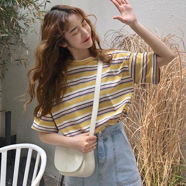 women's t-shirt spring summer preppy style t shirts rainbow striped short sleeve cotton loose tshirt 2021 fashion, White
women's t-shirt spring summer preppy style t shirts rainbow striped short sleeve cotton loose tshirt 2021 fashion, White
