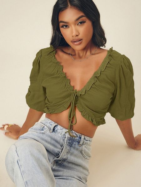 ruffled self-tie puff sleeve crop l1nt#, White
ruffled self-tie puff sleeve crop l1nt#, White