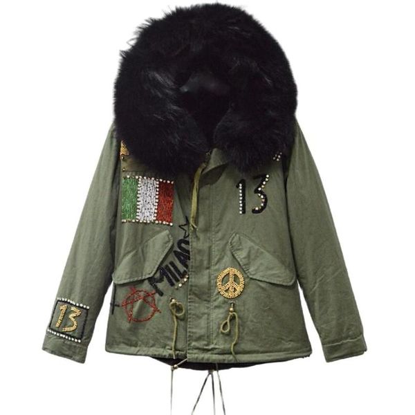 women's fur & faux printed french flag beaded short black parka for women winter thick warm coat
women's fur & faux printed french flag beaded short black parka for women winter thick warm coat