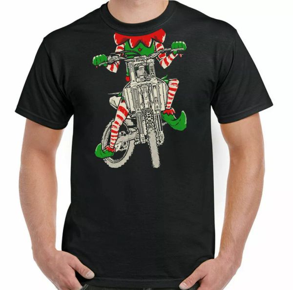 biker elf christmas mens funny motorcycle bike indian chopper, White;black