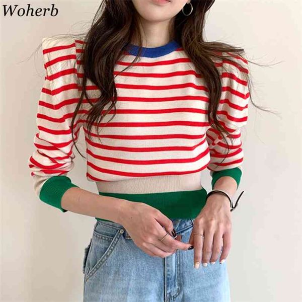 korean cropped pullover sweet puff sleeve contrast color striped sweater o-neck short knitted weater 94134 210519, White
korean cropped pullover sweet puff sleeve contrast color striped sweater o-neck short knitted weater 94134 210519, White