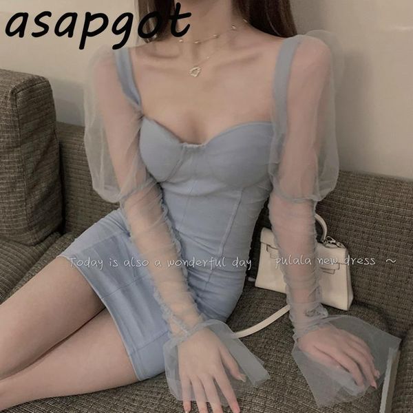 blue mesh stitching flare long sleeve square neck dress mini autumn women slim wrap hip temperament fashion chic wild casual dresses, Black;gray
blue mesh stitching flare long sleeve square neck dress mini autumn women slim wrap hip temperament fashion chic wild casual dresses, Black;gray