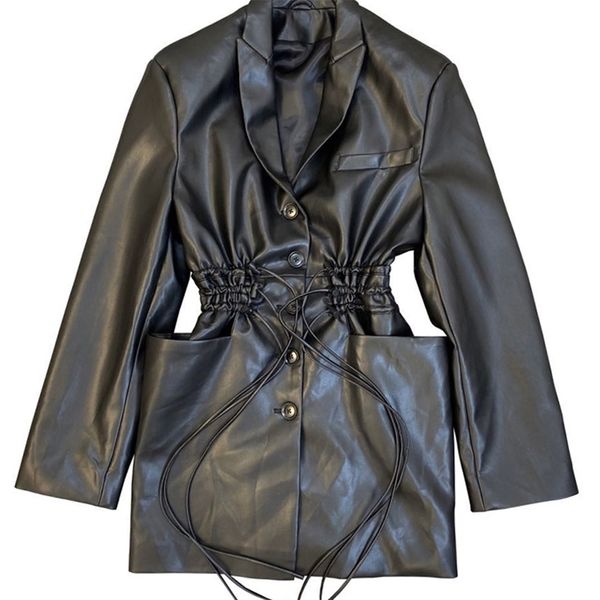 twotwinstyle black pu leather jacket for women notched collar long sleeve bandage vintage coats female korean fashion clothing 220112
twotwinstyle black pu leather jacket for women notched collar long sleeve bandage vintage coats female korean fashion clothing 220112