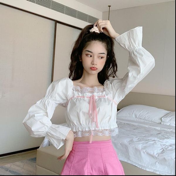 summer slash neck sweet womens blouses ribbon bow blusas petal long sleeve lace japanese short, White
summer slash neck sweet womens blouses ribbon bow blusas petal long sleeve lace japanese short, White
