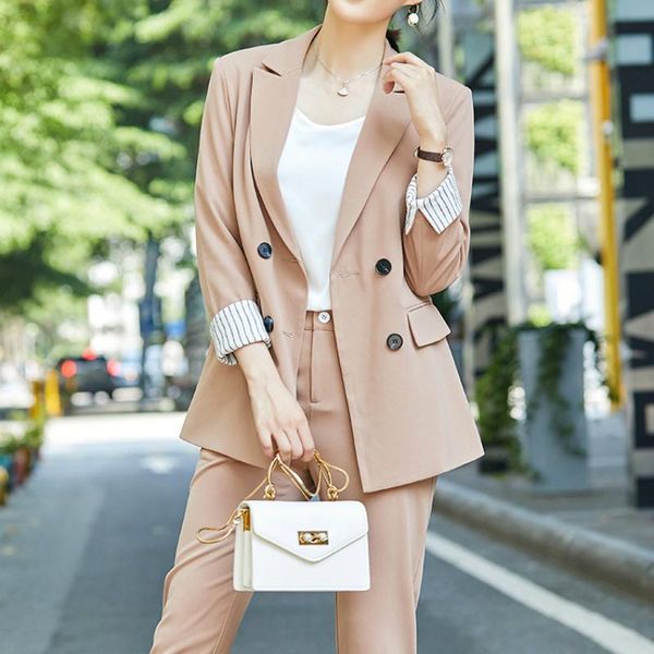 women's suits 2021 autumn and winter casual fashion double-breasted western decoration trousers two-piece suit two piece pants, White
women's suits 2021 autumn and winter casual fashion double-breasted western decoration trousers two-piece suit two piece pants, White