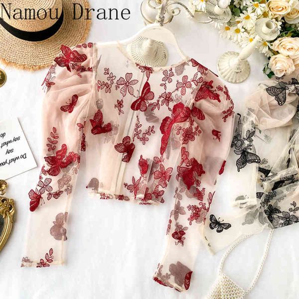 women flower and butterfly embroidery 3d see through mesh blouse vintage elegant puff sleeve sheer with back zipper female 210429, White
women flower and butterfly embroidery 3d see through mesh blouse vintage elegant puff sleeve sheer with back zipper female 210429, White