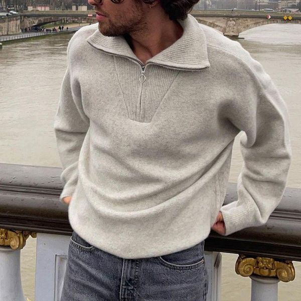 men's sweaters turn down collar knitted pullovers male casual streetwear zip v neck loose sweater men oversized spring autumn t, White;black
men's sweaters turn down collar knitted pullovers male casual streetwear zip v neck loose sweater men oversized spring autumn t, White;black