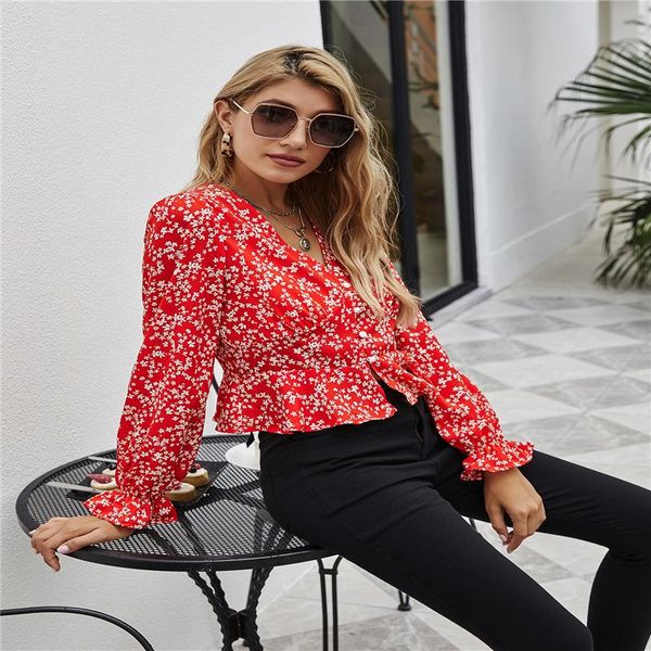 floral printed blouse women autumn elegant v neck buttons long sleeve ruffle hem shirts high street tee women's blouses &, White
floral printed blouse women autumn elegant v neck buttons long sleeve ruffle hem shirts high street tee women's blouses &, White