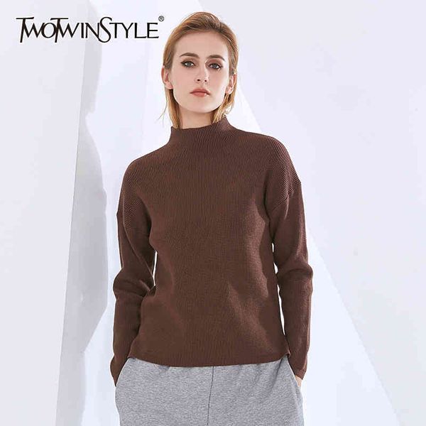 twotwinstyle basic minimalist sweater for women turtleneck long sleeve solid knitted female fashion clothing fall 210517, White;black
twotwinstyle basic minimalist sweater for women turtleneck long sleeve solid knitted female fashion clothing fall 210517, White;black