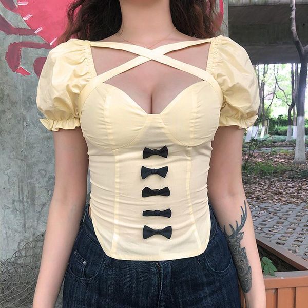 women's t-shirt fashion women\u2021s cute puff sleeve solid color bow backless bandage shirts, White
women's t-shirt fashion women\u2021s cute puff sleeve solid color bow backless bandage shirts, White