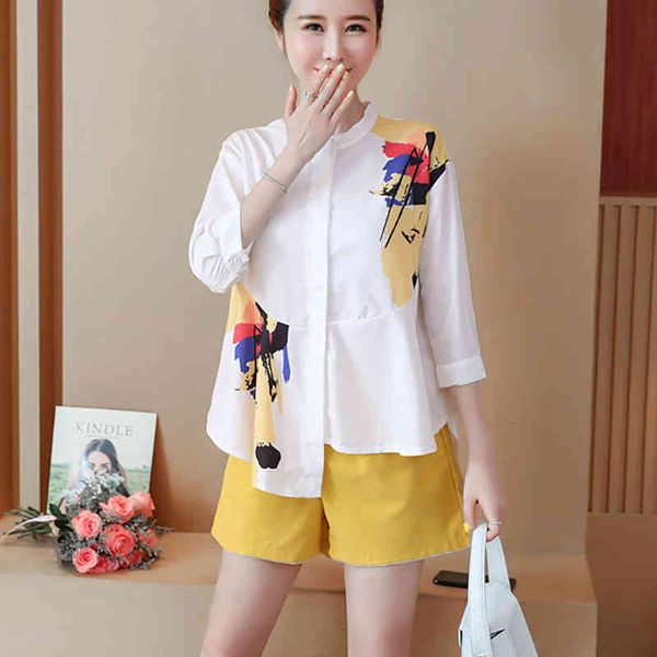 women's two piece pants summer short set women hidden breasted loose shirt + yellow wide leg mini female work wear fashion sui, White
women's two piece pants summer short set women hidden breasted loose shirt + yellow wide leg mini female work wear fashion sui, White