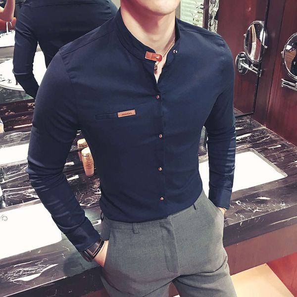 men's shirt style slim solid color long sleeve collar shirt fashion brand men's wear, White;black
men's shirt style slim solid color long sleeve collar shirt fashion brand men's wear, White;black
