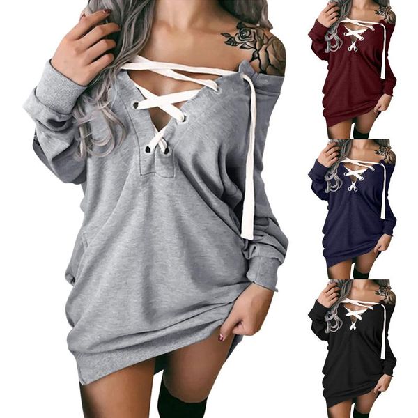 casual dresses 2021 women autumn solid color mini dress long sleeve deep v neck front lacing pullover chic sweatshirt vestido, Black;gray
casual dresses 2021 women autumn solid color mini dress long sleeve deep v neck front lacing pullover chic sweatshirt vestido, Black;gray