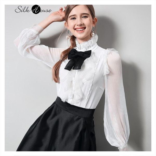 women's blouses & shirts high-end fashion silk shirt lantern sleeve bow stand collar one-piece long-sleeve blouse 2021 style, White
women's blouses & shirts high-end fashion silk shirt lantern sleeve bow stand collar one-piece long-sleeve blouse 2021 style, White