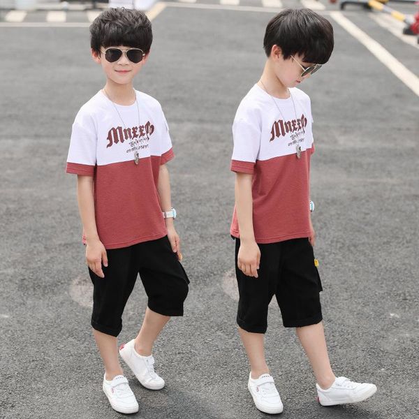 clothing sets children's thin suit boys 2021 summer color-blocking letters short-sleeved t-shirt plus five-point pants two-piece, White
clothing sets children's thin suit boys 2021 summer color-blocking letters short-sleeved t-shirt plus five-point pants two-piece, White