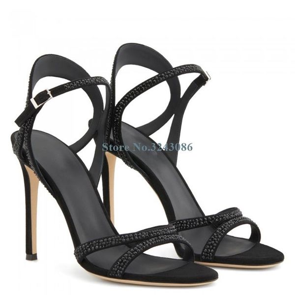 bling crystal black faux suede thin high heel sandals open toe buckle strap stiletto elegant banquet shoes
bling crystal black faux suede thin high heel sandals open toe buckle strap stiletto elegant banquet shoes