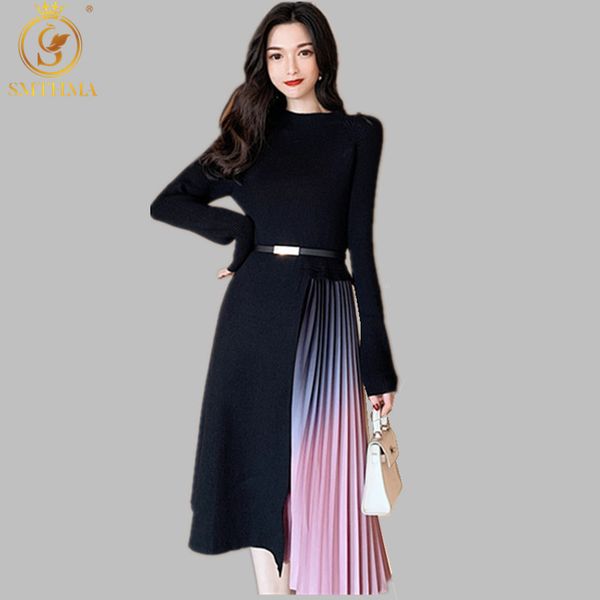 fashion women vintage gradient knit patchwork dresses long sleeve belt pleated dress vestidos 210520, Black;gray
fashion women vintage gradient knit patchwork dresses long sleeve belt pleated dress vestidos 210520, Black;gray