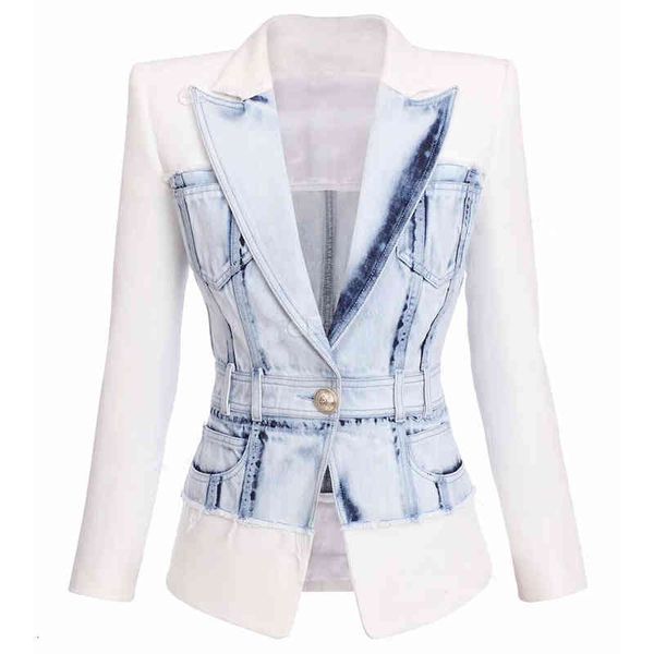 women's suits & blazers high street est stylish designer jacket slim fitting lion button denim patchwork blazer 21h1, White;black
women's suits & blazers high street est stylish designer jacket slim fitting lion button denim patchwork blazer 21h1, White;black