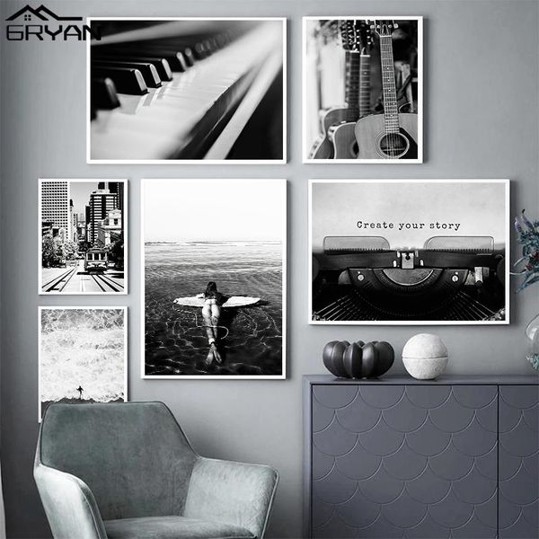 paintings black & white guitar piano tape wall poster girl surfing in the ocean canvas prints painting modern artwork picture home decor
paintings black & white guitar piano tape wall poster girl surfing in the ocean canvas prints painting modern artwork picture home decor