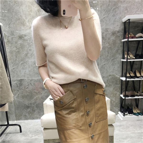 new womens round neck cashmere solid color knitted pullover fashion wild short-sleeved sweater five-point sleeve summer, White;black
new womens round neck cashmere solid color knitted pullover fashion wild short-sleeved sweater five-point sleeve summer, White;black