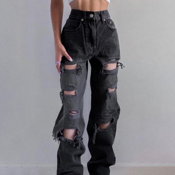 women's jeans vintage ripped denim pantswomen distressed straight trousers button closure high waist korean streetwear fashion, Blue
women's jeans vintage ripped denim pantswomen distressed straight trousers button closure high waist korean streetwear fashion, Blue