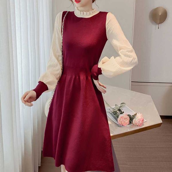 french red and black dress retro autumn winter knitted sweater ladies patchwork noble casual dresses, Black;gray
french red and black dress retro autumn winter knitted sweater ladies patchwork noble casual dresses, Black;gray